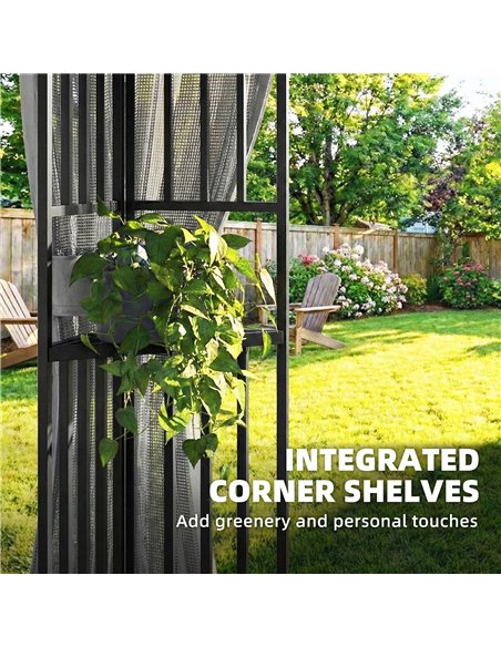 Outsunny 3.3 x 3.3 m Outdoor Garden Gazebo with Post Shelves, UPF50+ Patio Permanent Pavilion with Hook, Dark Grey - pic 186121 | FastDaddyshop