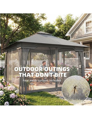 Outsunny 3.3 x 3.3 m Outdoor Garden Gazebo with Post Shelves, UPF50+ Patio Permanent Pavilion with Hook, Dark Grey