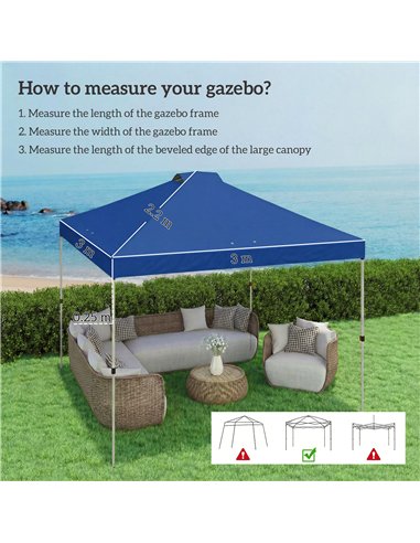 Outsunny Gazebo Roof Replacement UV50+ Waterproof Pop Up Canopy Cover with 8 Drainage Holes 3 x 3 m Blue
