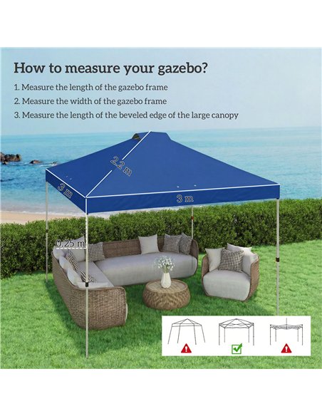 Outsunny Gazebo Roof Replacement UV50+ Waterproof Pop Up Canopy Cover with 8 Drainage Holes 3 x 3 m Blue - pic 186136 | FastDaddyshop