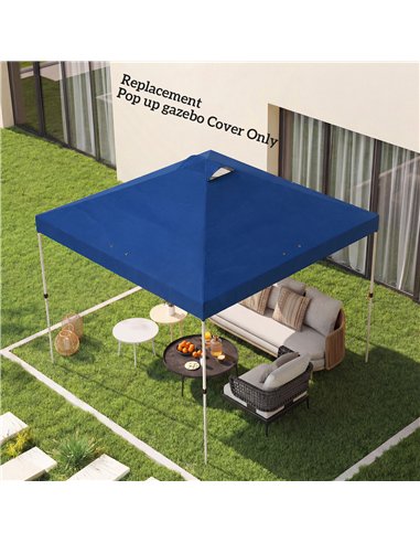 Outsunny Gazebo Roof Replacement UV50+ Waterproof Pop Up Canopy Cover with 8 Drainage Holes 3 x 3 m Blue