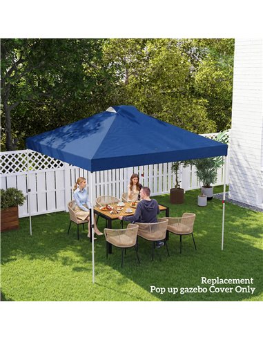 Outsunny Gazebo Roof Replacement UV50+ Waterproof Pop Up Canopy Cover with 8 Drainage Holes 3 x 3 m Blue