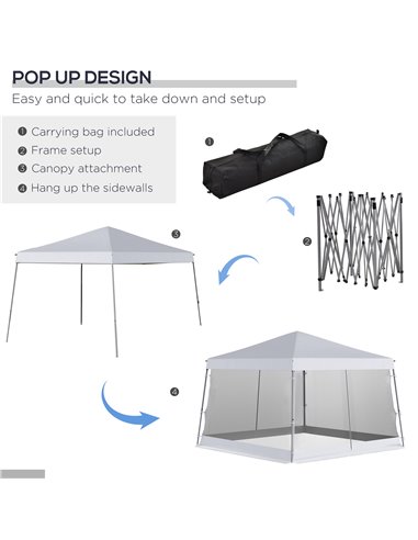 Outsunny 3.6m x 3.6m Pop Up Steel Frame Garden Gazebo White