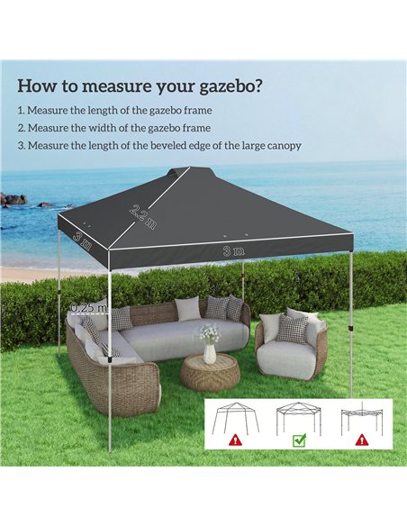 Outsunny Gazebo Roof Replacement UV50+ Waterproof Pop Up Canopy Cover with 8 Drainage Holes 3 x 3 m Dark Grey - pic 186154 | FastDaddyshop