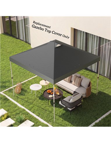 Outsunny Gazebo Roof Replacement UV50+ Waterproof Pop Up Canopy Cover with 8 Drainage Holes 3 x 3 m Dark Grey