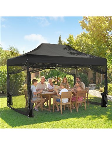 Outsunny 3 x 4.5 m Pop Up Gazebo with Mesh Nettings, UPF50+ Heavy Duty Outdoor Garden Party Tent Marquee, Black