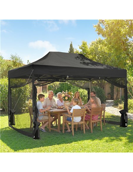 Outsunny 3 x 4.5 m Pop Up Gazebo with Mesh Nettings, UPF50+ Heavy Duty Outdoor Garden Party Tent Marquee, Black - pic 186162 | FastDaddyshop