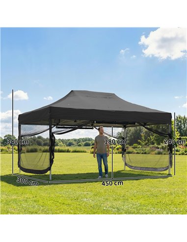 Outsunny 3 x 4.5 m Pop Up Gazebo with Mesh Nettings, UPF50+ Heavy Duty Outdoor Garden Party Tent Marquee, Black