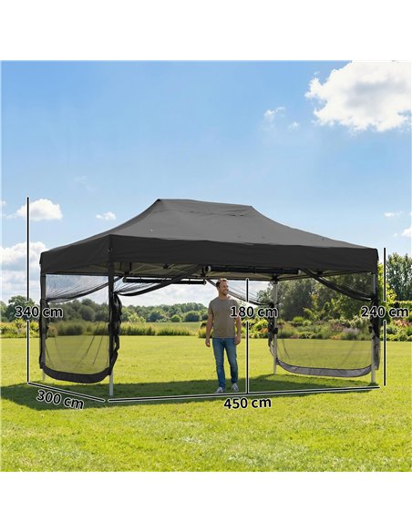 Outsunny 3 x 4.5 m Pop Up Gazebo with Mesh Nettings, UPF50+ Heavy Duty Outdoor Garden Party Tent Marquee, Black - pic 186163 | FastDaddyshop
