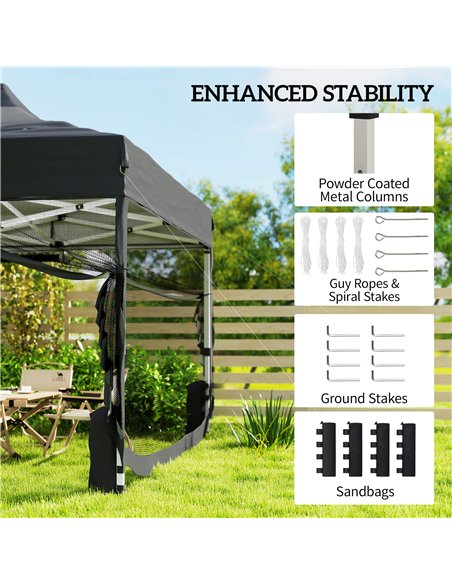 Outsunny 3 x 4.5 m Pop Up Gazebo with Mesh Nettings, UPF50+ Heavy Duty Outdoor Garden Party Tent Marquee, Black - pic 186167 | FastDaddyshop