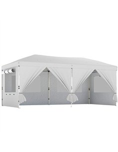 Outsunny 3 x 6 m Pop Up Canopy with UV50+ Protection Garden Gazebo with 6 Sidewalls, White