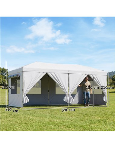 Outsunny 3 x 6 m Pop Up Canopy with UV50+ Protection Garden Gazebo with 6 Sidewalls, White