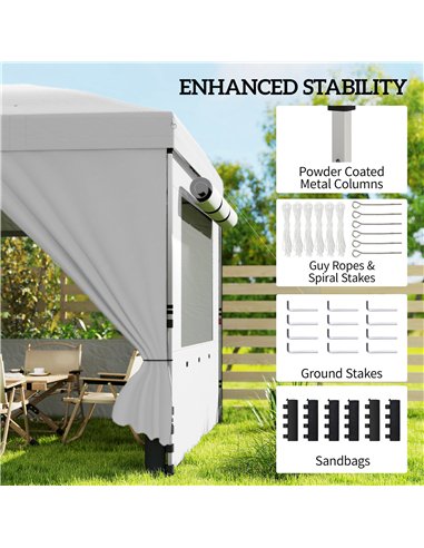 Outsunny 3 x 6 m Pop Up Canopy with UV50+ Protection Garden Gazebo with 6 Sidewalls, White