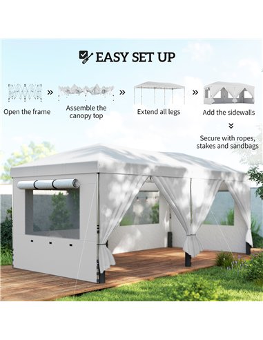 Outsunny 3 x 6 m Pop Up Canopy with UV50+ Protection Garden Gazebo with 6 Sidewalls, White