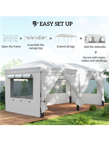 Outsunny 3 x 6 m Pop Up Canopy with UV50+ Protection Garden Gazebo with 6 Sidewalls, White - pic 186186 | FastDaddyshop