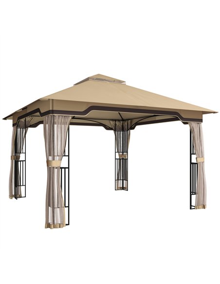 Outsunny 3.3 x 3.3 m Outdoor Garden Gazebo with Post Shelves, UPF50+ Patio Permanent Pavilion with Hook, Khaki - pic 186188 | FastDaddyshop
