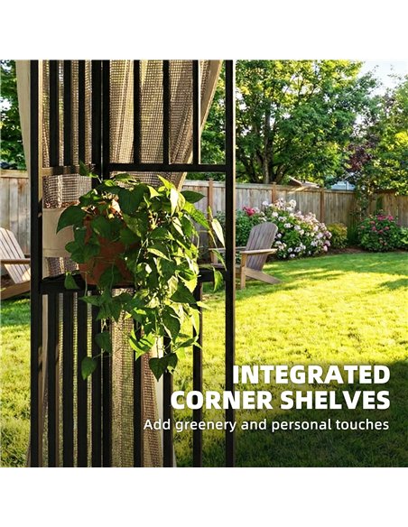 Outsunny 3.3 x 3.3 m Outdoor Garden Gazebo with Post Shelves, UPF50+ Patio Permanent Pavilion with Hook, Khaki - pic 186192 | FastDaddyshop