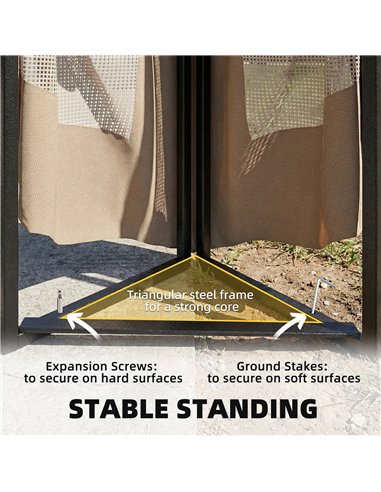 Outsunny 3.3 x 3.3 m Outdoor Garden Gazebo with Post Shelves, UPF50+ Patio Permanent Pavilion with Hook, Khaki