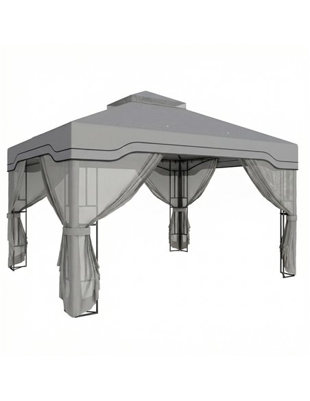 Outsunny 3 x 3.6 m Outdoor Garden Gazebo with Post Shelves, UPF50+ Patio Permanent Pavilion with Hook, Dark Grey - pic 186197 | FastDaddyshop