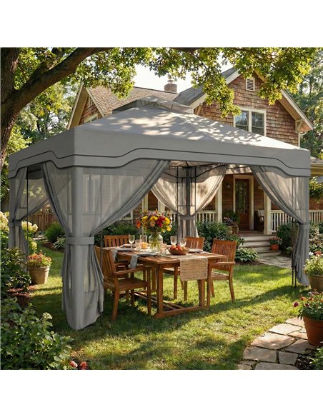 Outsunny 3 x 3.6 m Outdoor Garden Gazebo with Post Shelves, UPF50+ Patio Permanent Pavilion with Hook, Dark Grey - pic 186198 | FastDaddyshop