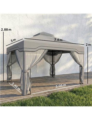 Outsunny 3 x 3.6 m Outdoor Garden Gazebo with Post Shelves, UPF50+ Patio Permanent Pavilion with Hook, Dark Grey
