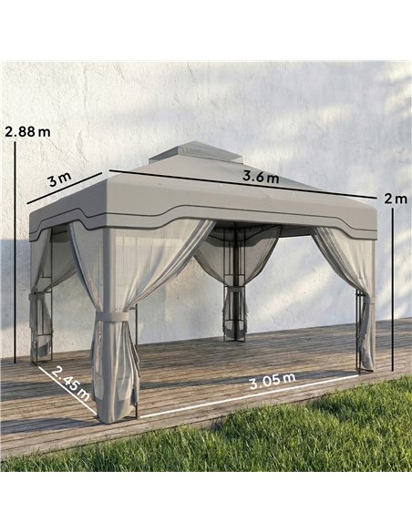 Outsunny 3 x 3.6 m Outdoor Garden Gazebo with Post Shelves, UPF50+ Patio Permanent Pavilion with Hook, Dark Grey - pic 186199 | FastDaddyshop