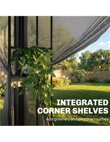 Outsunny 3 x 3.6 m Outdoor Garden Gazebo with Post Shelves, UPF50+ Patio Permanent Pavilion with Hook, Dark Grey