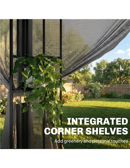 Outsunny 3 x 3.6 m Outdoor Garden Gazebo with Post Shelves, UPF50+ Patio Permanent Pavilion with Hook, Dark Grey - pic 186201 | FastDaddyshop