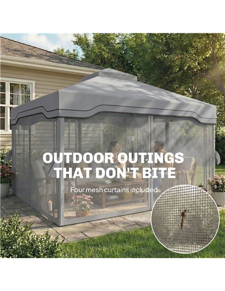 Outsunny 3 x 3.6 m Outdoor Garden Gazebo with Post Shelves, UPF50+ Patio Permanent Pavilion with Hook, Dark Grey - pic 186202 | FastDaddyshop