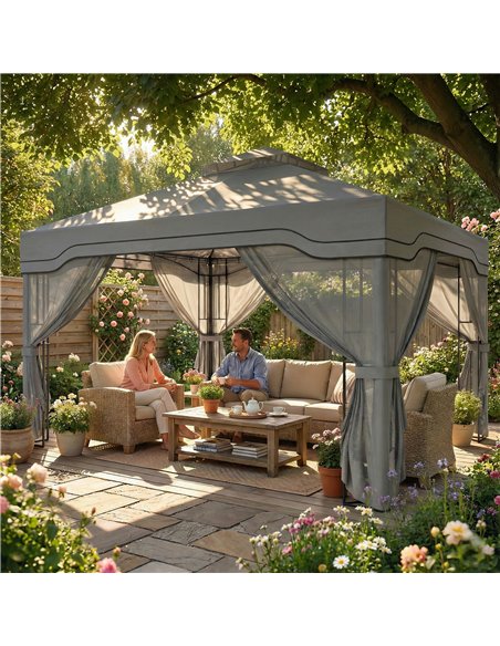 Outsunny 3 x 3.6 m Outdoor Garden Gazebo with Post Shelves, UPF50+ Patio Permanent Pavilion with Hook, Dark Grey - pic 186205 | FastDaddyshop