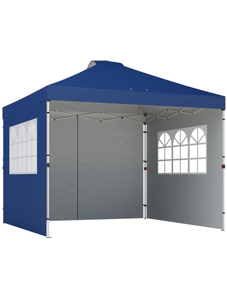 Outsunny Pop Up Gazebo Waterproof Height Adjustable Canopy with 3 Sidewalls Wheeled Bag for Parties 3 x 3 m Dark Blue - pic 186206 | FastDaddyshop