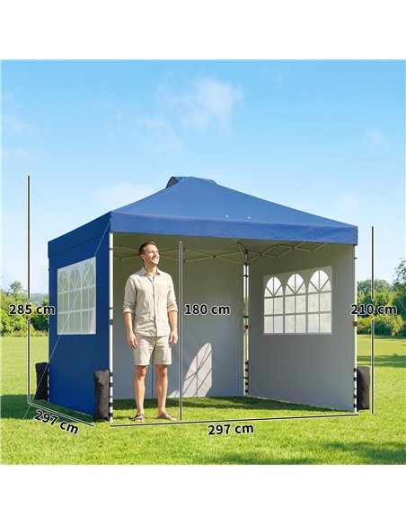 Outsunny Pop Up Gazebo Waterproof Height Adjustable Canopy with 3 Sidewalls Wheeled Bag for Parties 3 x 3 m Dark Blue - pic 186208 | FastDaddyshop