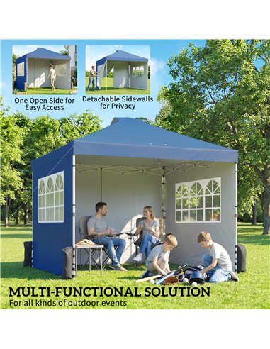 Outsunny Pop Up Gazebo Waterproof Height Adjustable Canopy with 3 Sidewalls Wheeled Bag for Parties 3 x 3 m Dark Blue