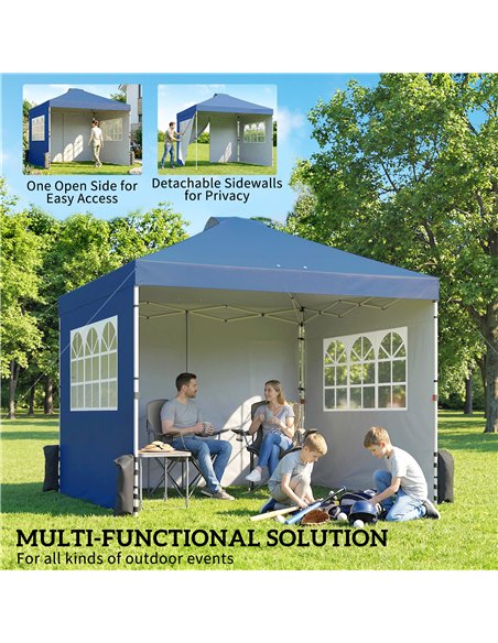 Outsunny Pop Up Gazebo Waterproof Height Adjustable Canopy with 3 Sidewalls Wheeled Bag for Parties 3 x 3 m Dark Blue - pic 186209 | FastDaddyshop