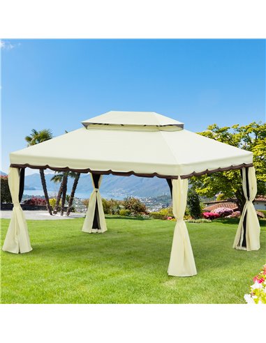 Outsunny 3x4m Aluminium Metal Gazebo with Nets and Sidewalls, Cream White