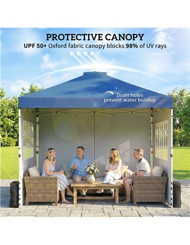 Outsunny Pop Up Gazebo Waterproof Height Adjustable Canopy with 3 Sidewalls Wheeled Bag for Parties 3 x 3 m Dark Blue