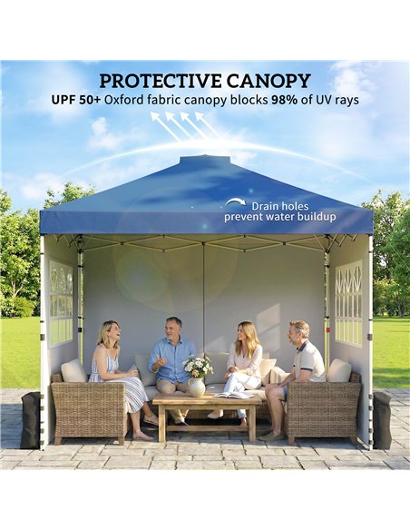 Outsunny Pop Up Gazebo Waterproof Height Adjustable Canopy with 3 Sidewalls Wheeled Bag for Parties 3 x 3 m Dark Blue - pic 186210 | FastDaddyshop