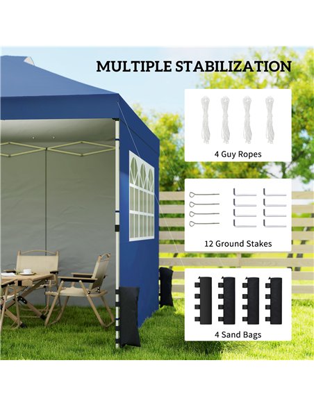 Outsunny Pop Up Gazebo Waterproof Height Adjustable Canopy with 3 Sidewalls Wheeled Bag for Parties 3 x 3 m Dark Blue - pic 186211 | FastDaddyshop