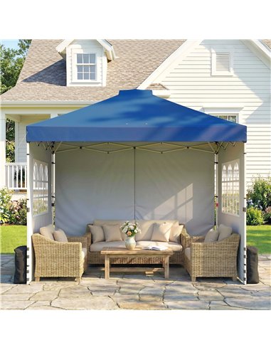 Outsunny Pop Up Gazebo Waterproof Height Adjustable Canopy with 3 Sidewalls Wheeled Bag for Parties 3 x 3 m Dark Blue
