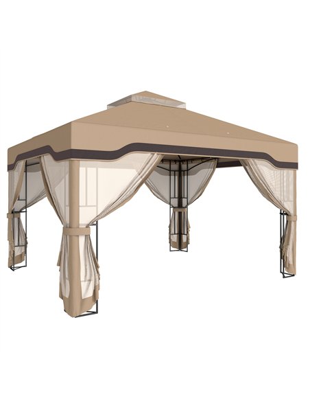 Outsunny 3 x 3.6 m Outdoor Garden Gazebo with Post Shelves, UPF50+ Patio Permanent Pavilion with Hook, Khaki - pic 186224 | FastDaddyshop