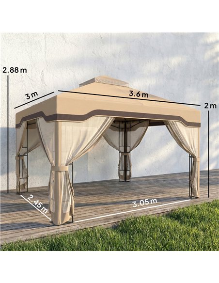 Outsunny 3 x 3.6 m Outdoor Garden Gazebo with Post Shelves, UPF50+ Patio Permanent Pavilion with Hook, Khaki - pic 186226 | FastDaddyshop