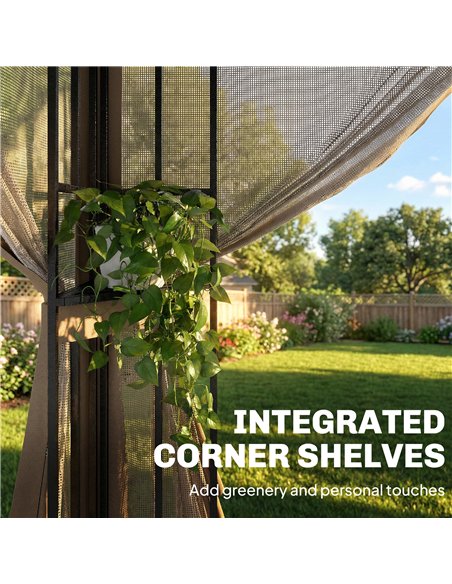 Outsunny 3 x 3.6 m Outdoor Garden Gazebo with Post Shelves, UPF50+ Patio Permanent Pavilion with Hook, Khaki - pic 186228 | FastDaddyshop