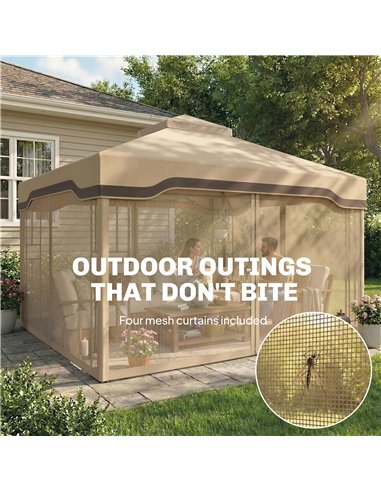 Outsunny 3 x 3.6 m Outdoor Garden Gazebo with Post Shelves, UPF50+ Patio Permanent Pavilion with Hook, Khaki