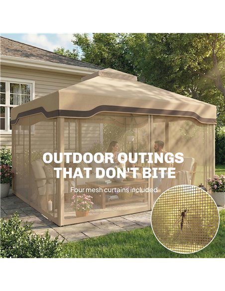 Outsunny 3 x 3.6 m Outdoor Garden Gazebo with Post Shelves, UPF50+ Patio Permanent Pavilion with Hook, Khaki - pic 186229 | FastDaddyshop