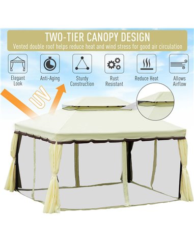 Outsunny 3x4m Aluminium Metal Gazebo with Nets and Sidewalls, Cream White