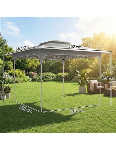 Outsunny 3.5 x 3.5 m Pop Up Gazebo with One-Push Setup, UPF50+ Double Tier Garden Party Tent Marquee with Carry Bag, Dark Grey