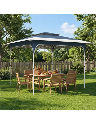 Outsunny 3.5 x 3.5 m Pop Up Gazebo with One-Push Setup, UPF50+ Double Tier Garden Party Tent Marquee with Carry Bag, Blue
