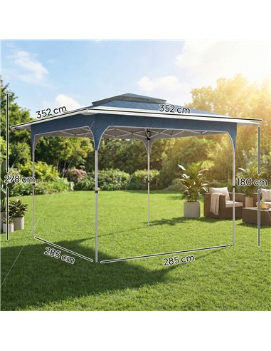 Outsunny 3.5 x 3.5 m Pop Up Gazebo with One-Push Setup, UPF50+ Double Tier Garden Party Tent Marquee with Carry Bag, Blue