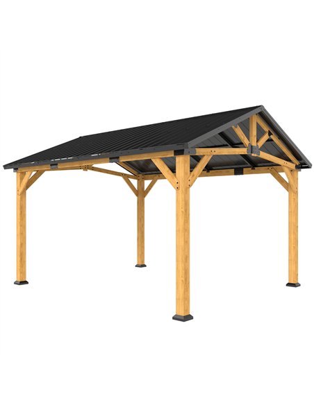 Outsunny 3.5 x 4 m Hardtop Gazebo Canopy with Galvanised Metal Roof, Fir Wood Frame and Hook for Patio, Garden, Black Grey - pic 186251 | FastDaddyshop