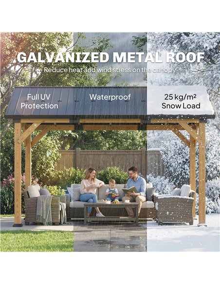 Outsunny 3.5 x 4 m Hardtop Gazebo Canopy with Galvanised Metal Roof, Fir Wood Frame and Hook for Patio, Garden, Black Grey - pic 186254 | FastDaddyshop